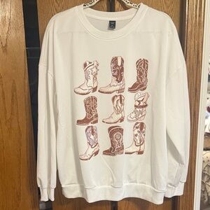 White Sweater with Boot Print